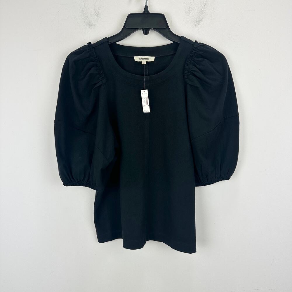 Madewell Puff Sleeve Tee Shirt Cotton Top Relaxed Minimalist Jet Black XXS NWT - Picture 7 of 13